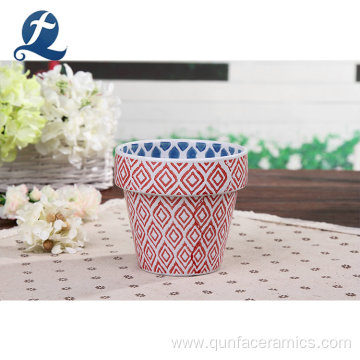 Custom Striped Double Color Ceramic Planters Flowerpots